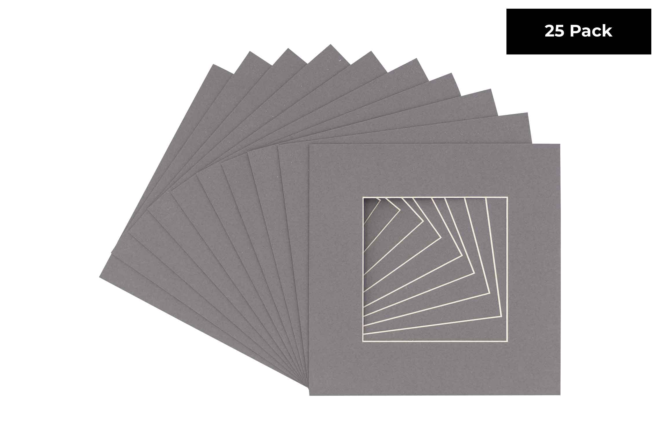 CountryArtHouse Charcoal Acid Free 13x13 Square Picture Frame Mat with White Core Bevel Cut for 9x9 Pictures - Fits 13x13 Frame - Pack of 25 Matboard Show Kits with Acid Free Backings & Clear Bags