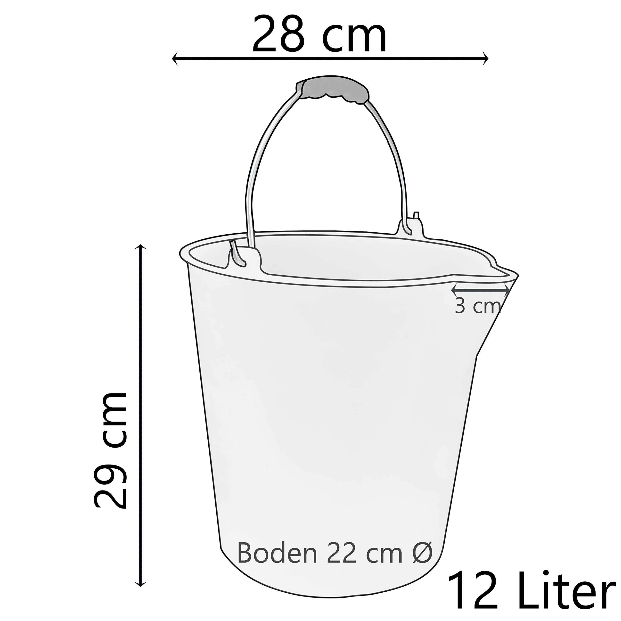 4 seaux Bec verseur Anse métal 12L Blanc Plastique LDPE gradué Alimentaire