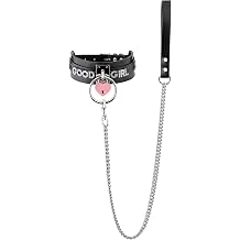 Pink Padlock O-ring Leather Choker and Leash Set, Punk Gothic Grunge Emo Necklace For Women, Soft Vegan Leather Collar with Durable Aluminum Chain Leash
