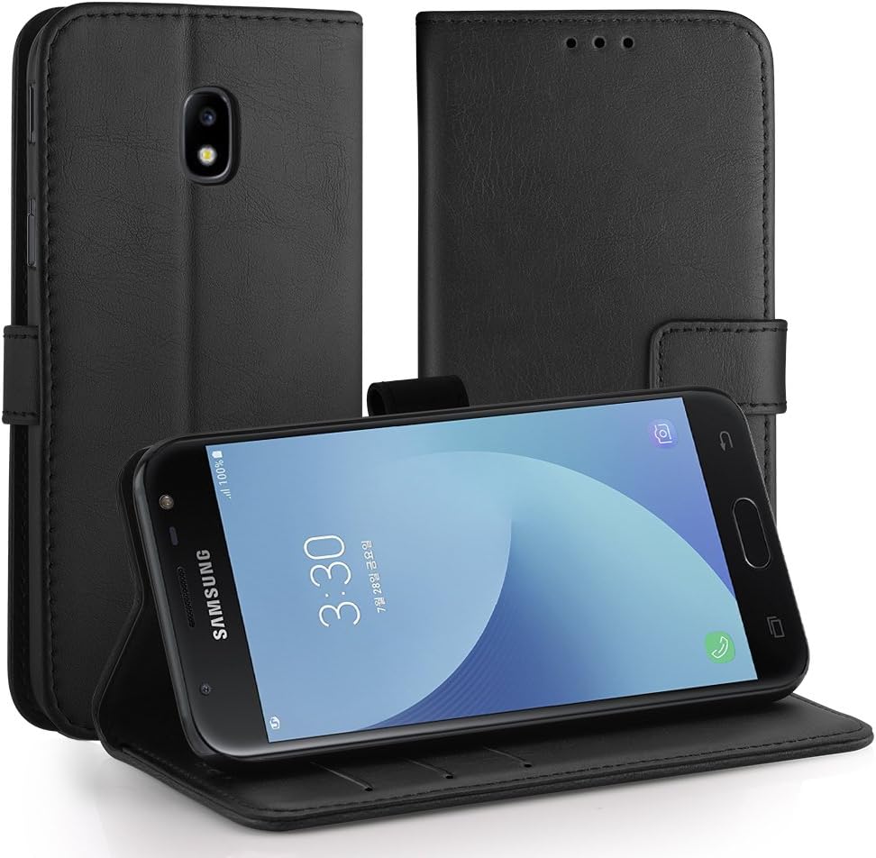 Case Compatible with Samsung Galaxy J3 2017, Leather Flip Wallet Case Cover Replacement for Samsung Galaxy J3 2017,[Card Slots][Stand Feature][Magnetic Closure Snap], Black
