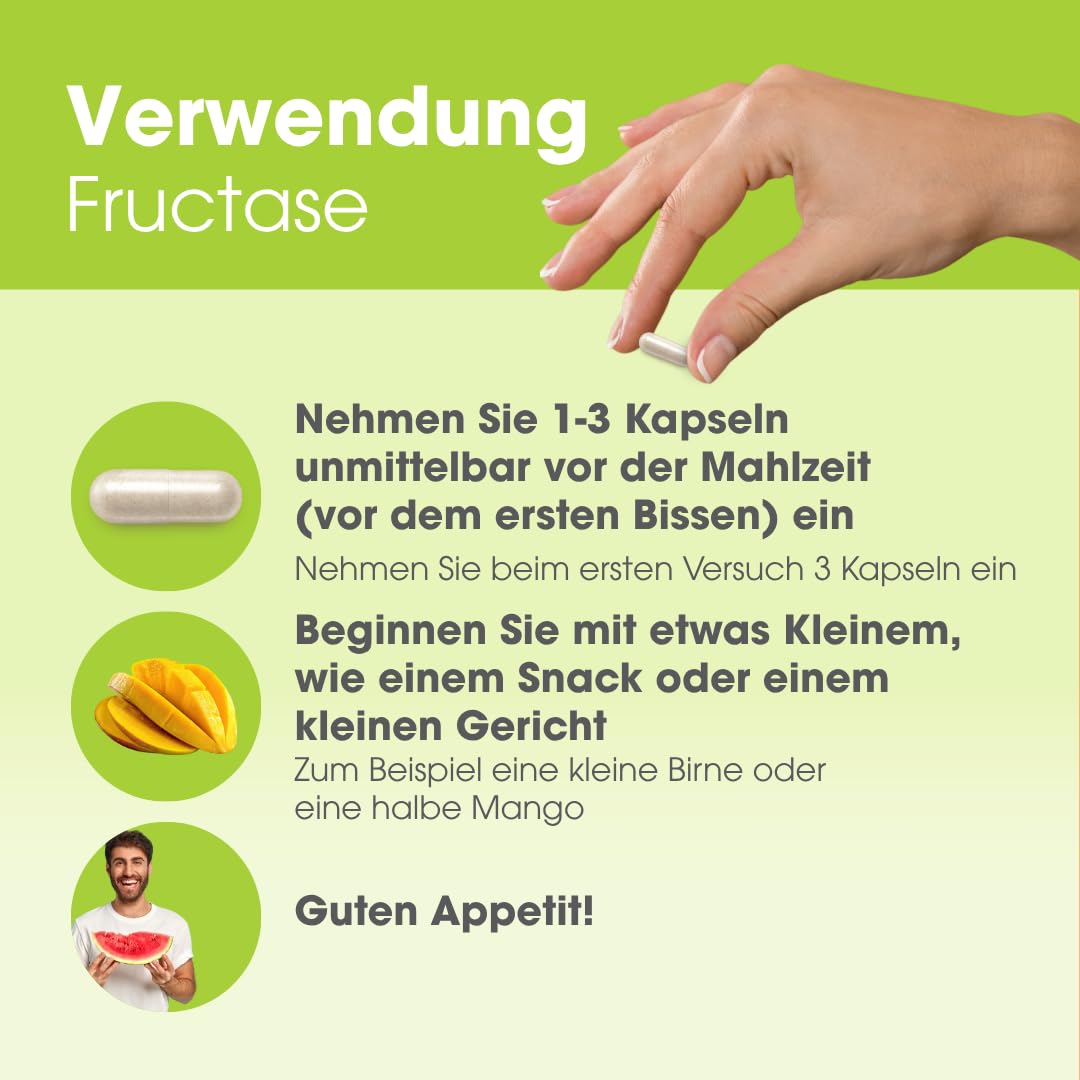 Fructase Verdauungsenzyme – 108 Kapseln | Nahrungsergänzungsmittel bei Fruktoseintoleranz | Enzyme zur Unterstützung der Verdauung zuckerhaltiger Lebensmittel und Getränke (Fruchtzucker) | Schnell wir