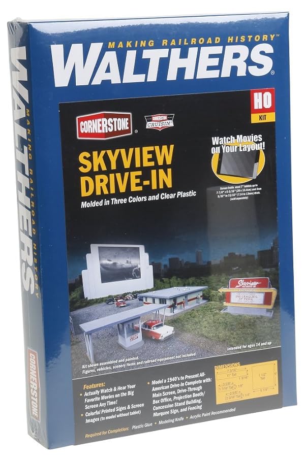 Walthers Cornerstone Skyview Drive-in Theater 933-3478 HO Scale Model Railroad - Structure Kit by Walthers Cornerstone - Used condition - US$38.77