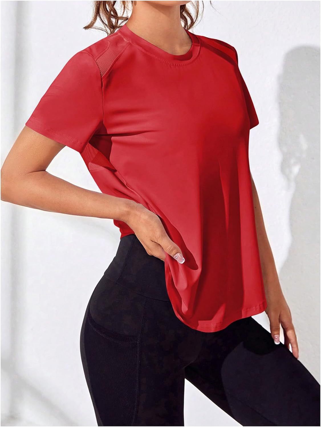 OYOANGLE Women's Mesh Short Sleeve Open Back Workout Top Yoga Running Athletic Tee Shirts - Image 4