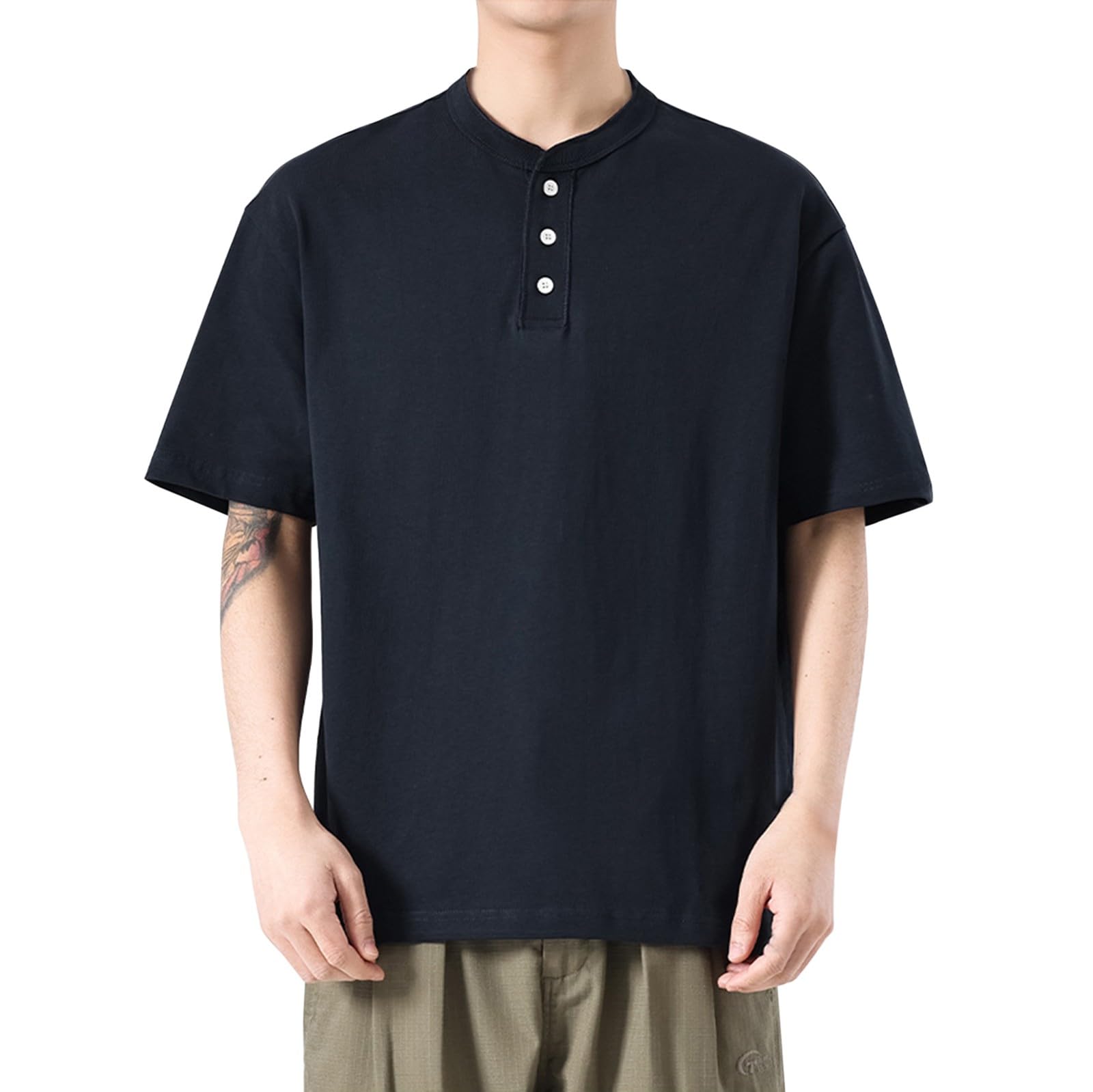 Henley - Camiseta de manga corta con botones para hombre, ligera, transpirable, delgada, musculosa, informal, para verano