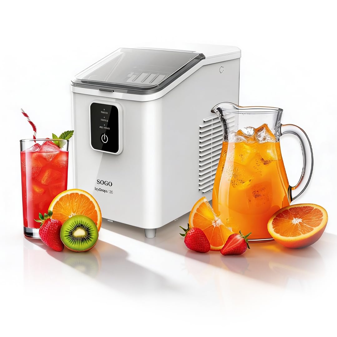 SOGO Máquina de Hielo Compacta para Hogar y Oficina 12kg/día - Fabricadora de Hielo Rápida 8 Cubos por Ciclo - Función Autolimpieza - Máquina para Hacer Hielo con Depósito 1,8L - Avisos Inteligentes