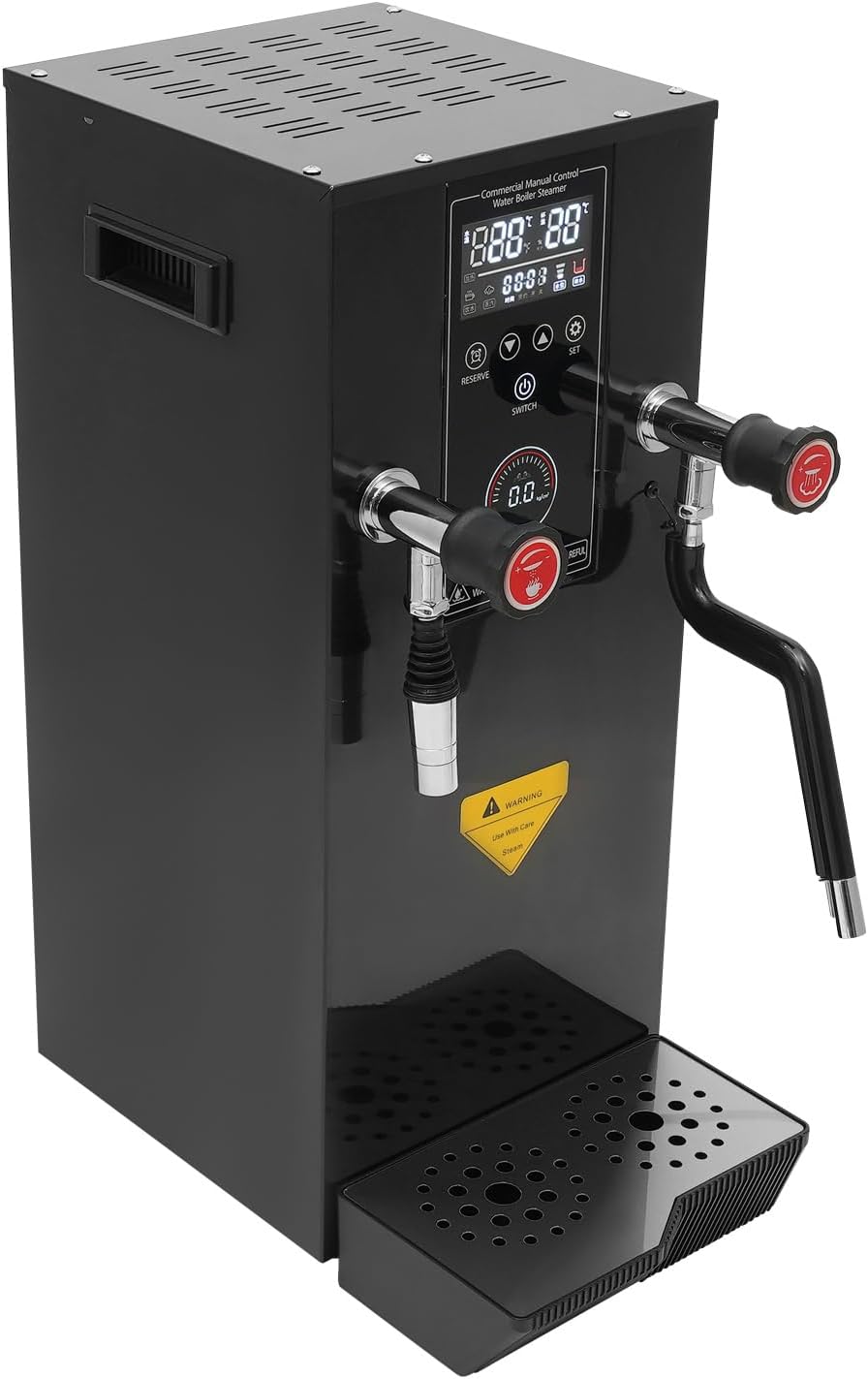 Commercial Milk Frother, 3KW 12L Multi-Purpose Full-Automatic Steam Boiling Water Frothing Machine Steam Milk Frothing Machine with 12H Timing Function for Tea Coffee Dessert Milk (BLACK)