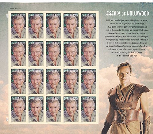 Feuille Charlton Heston Scott 4892 USPS de 20 timbres Forever rare pour album
