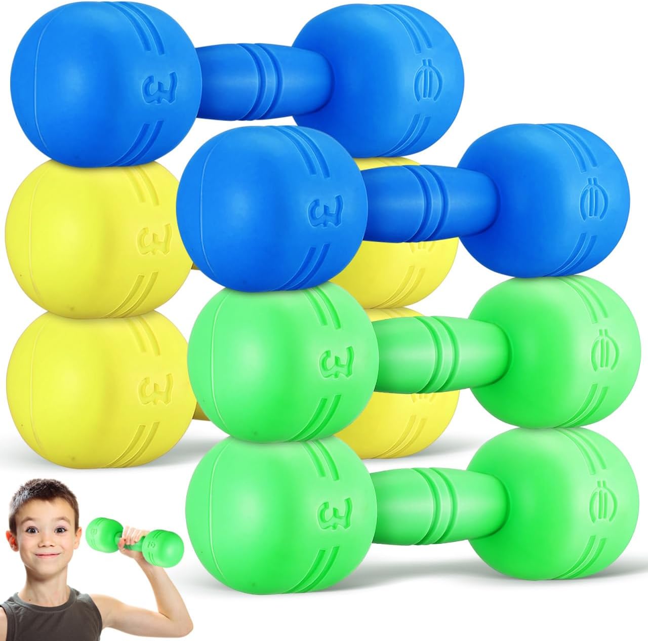 BESPORTBLE 3 Pairs Kids Dumbbells Weight Set with Sound - Plastic Barbell Hand Weights for Toddlers Fitness Exercise - Home Gym Workout Equipment Gift for Boys Girls Ages 4-8, Assorted Colors