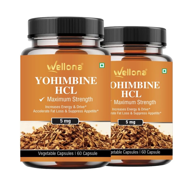 Image of Wellona Yohimbine HCL 5mg Capsules | Premium Yohimbe Extract | Vegan Pre-Workout Supplement for Men & Women | Plant-Based Energy & Focus Support | 60 Capsules (Pack of 2)