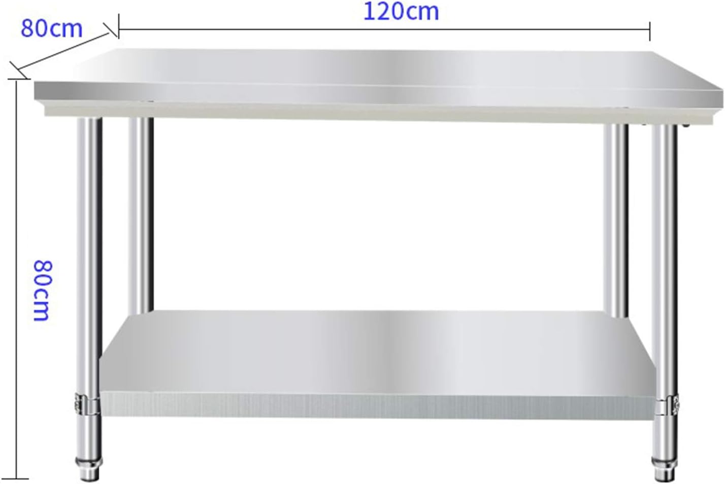 Stainless Steel Workbench Commercial Storage Workbench Two-Tier Load 500kg Balcony Storage Workbench for Kitchen Hotel Household (120 * 80 * 80)