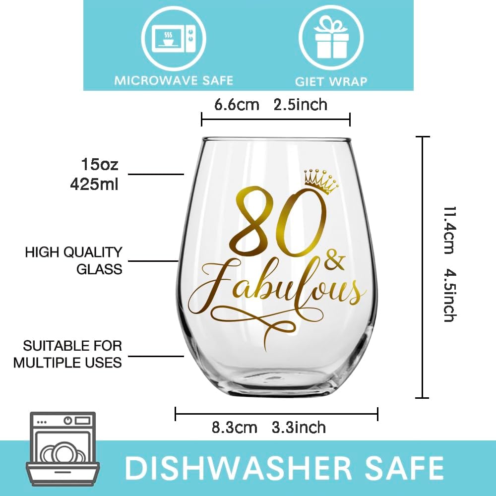 80 & Fabulous Wine Glass 80th Birthday Gifts for Women, Happy 80th Birthday Wine Glass, Funny 80 Fabulous Gift for Mom Friends Wife Coworker, Turning 80th Happy Birthday Wine Gifts Bag - Image 5