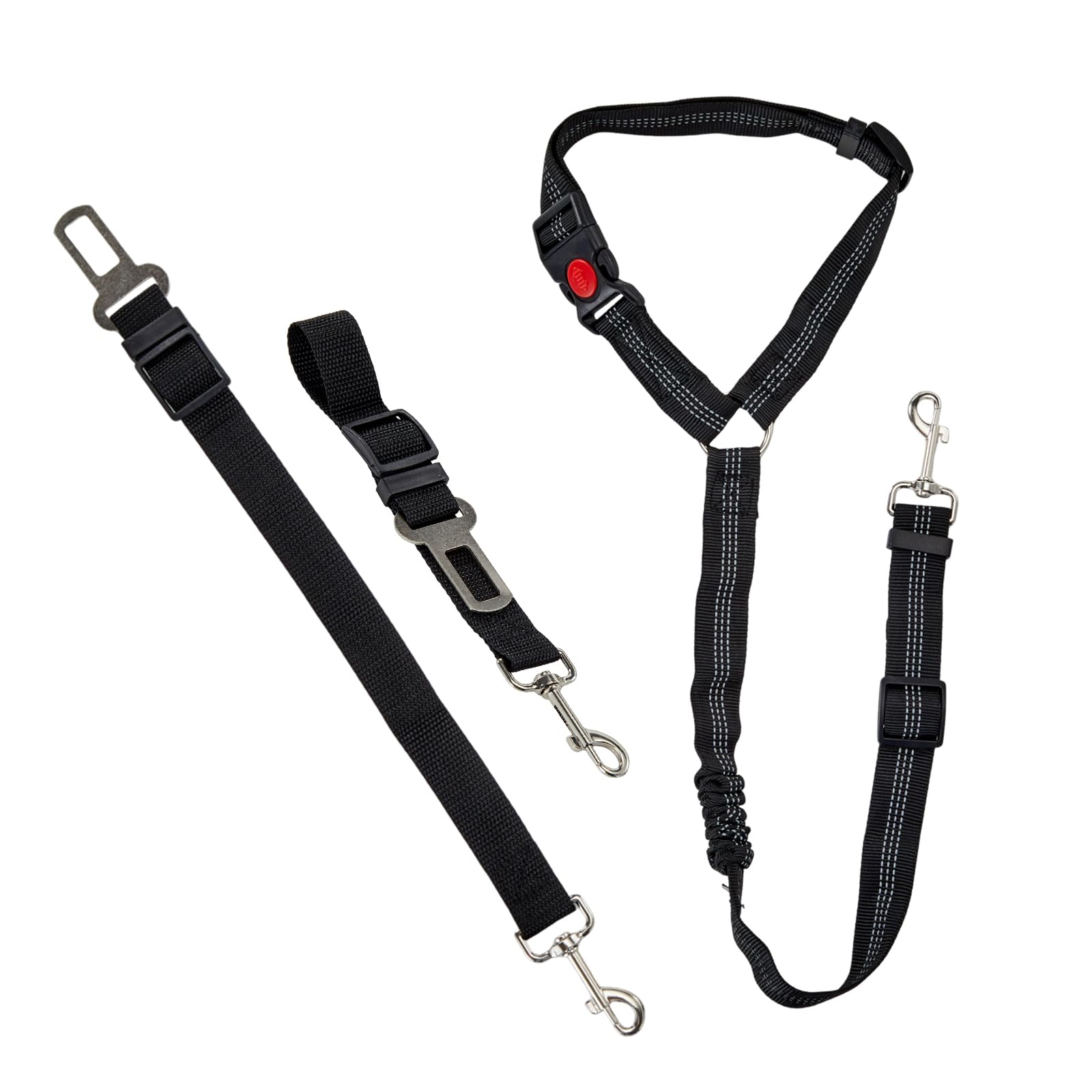 2 Pack Dog Seat Belts For Cars & Adjustable Dog Safety Harness Strap for Car Travel, Clip-on Dog Leash Headrest Restraint for Puppy & All Breeds, Black, 42cm & 70cm