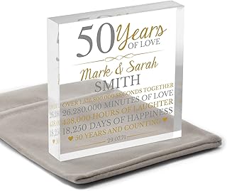 50th Wedding Anniversary Gifts for Parents Mum and Dad Grandparents, Personalised 50th Anniversary Gifts Couple Husband Wife Him Her, Golden Wedding Anniversary Gift, 50 Years Married, With Grey Bag