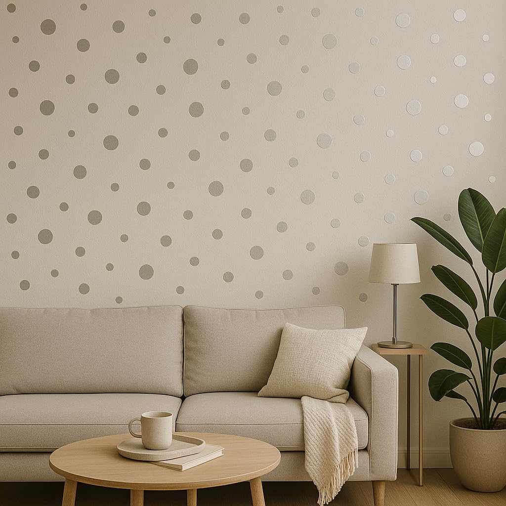268 pcs Assorted Size Silver Polka Dot Wall Decals – Matte Vinyl Removable Circles – Not Stickers – Safe for Walls & Paint – Elegant Room Decor by BUGYBAGY