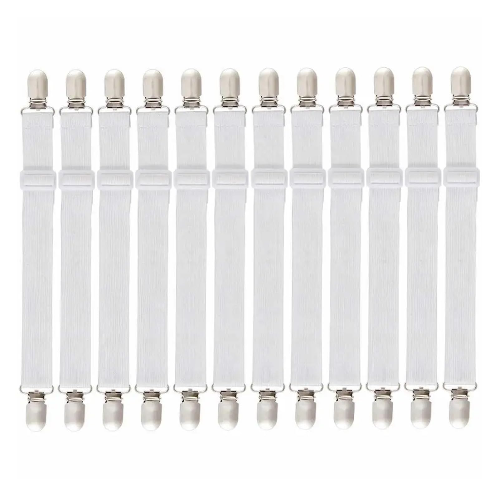 GSJNHY Bed Sheet Grippers Belt Bed Sheet Holder Straps Elastic Suspenders Grippers Adjustable Belt Fastener Mattress Covers Sofa Cushion Corner Clip for Bedding(12pcs Metal)