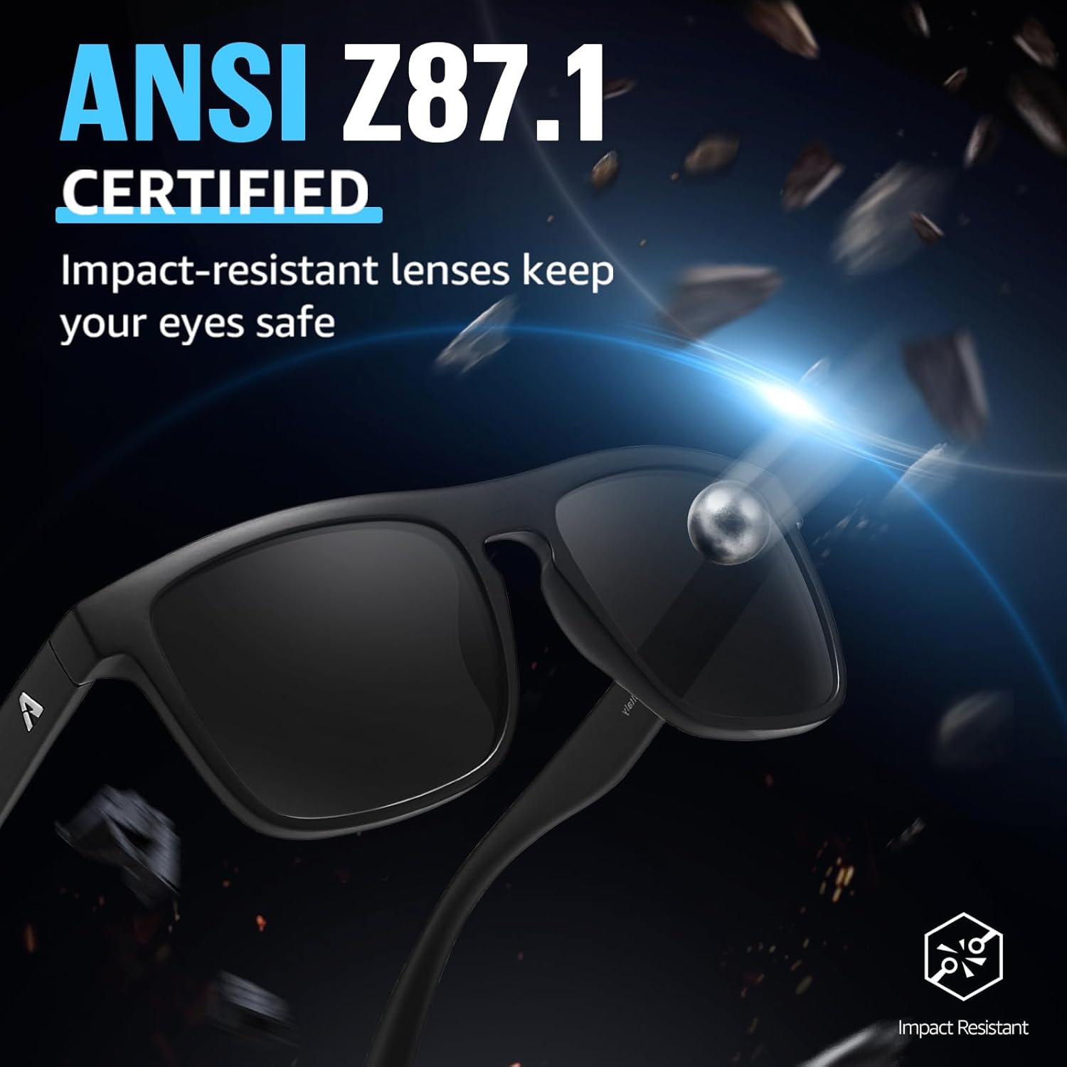 TJUTR ANSI Z87.1 Safety Sunglasses for Men, Polarized Square Sun Glasses UV400 Protection Shades for Driving & Work