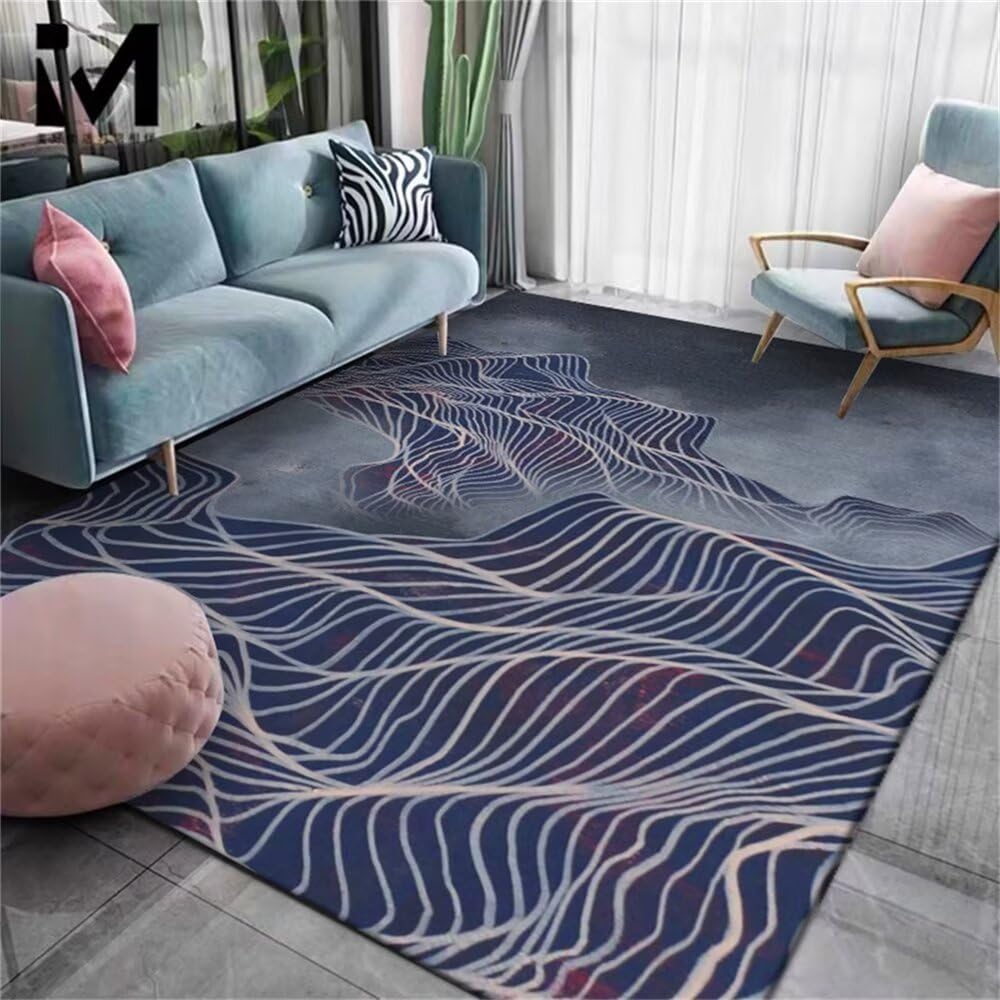 Tapis enfant à lignes bleues idéal pour animer le salon familial