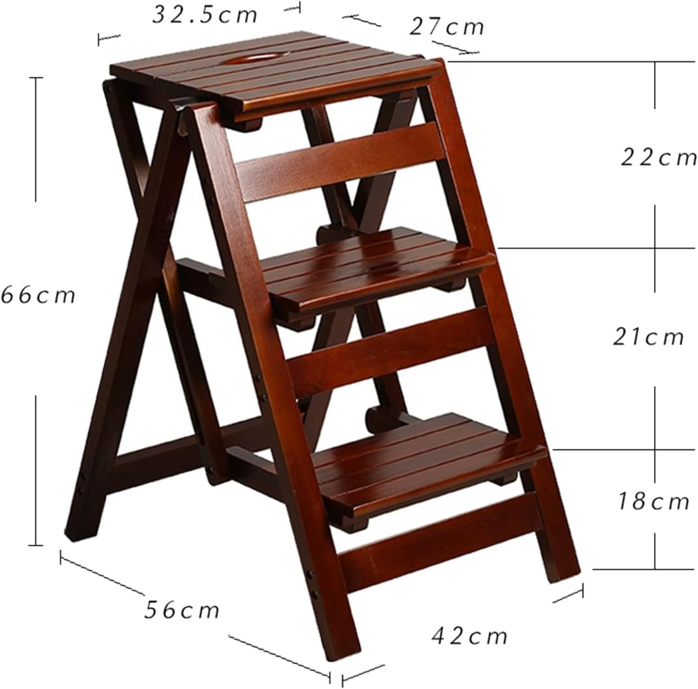 3 Step Ladder with Wide Anti-Slip Pedal, Folding Step Stool for Home Kitchen Pantry Office, Solid Wood Ladders Flower Stand, 300lbs Capacity