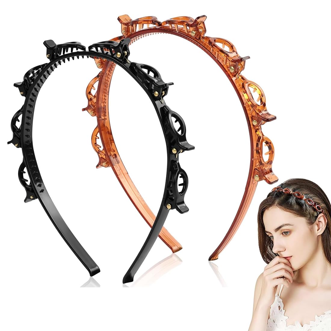 2 Pcs Cerchietti Per Capelli Con Fermagli Cerchietto A Forcina Fermagli Per Capelli Intrecciati Doppia Frangia Forcine Per Acconciatura