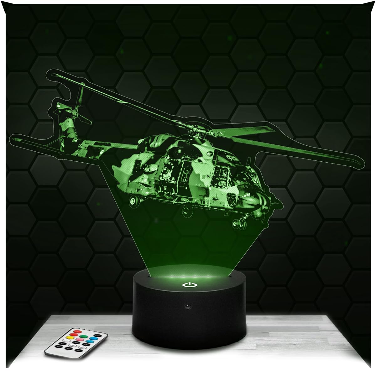 Lampephoto.fr - Army Helicopter 3D Lamp, Night Light 3D LED Illusion Lamp, Miniature Decoration Collection, Military French Army, Night Light for Children's Bedroom, Gift idea for Boys, Original Gift