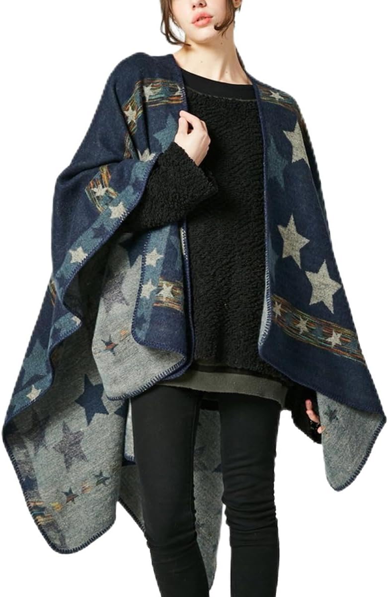 KirGiabo Women's Plaid Sweater Poncho Cape Coat Open Front Blanket Shawls and Wraps
