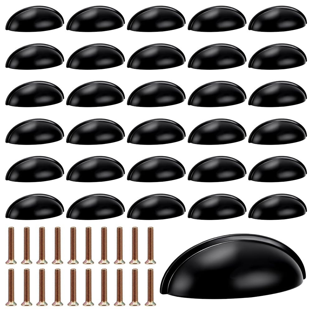 INTERWARM 40 Pack Cup Pull Handle,7.6cm Hole Centers Furniture Handles Drawer Pulls Kitchen Cabinet Hardware for Dresser Cupboard Closet Kitchen Furniture Wardrobe Bin, Black