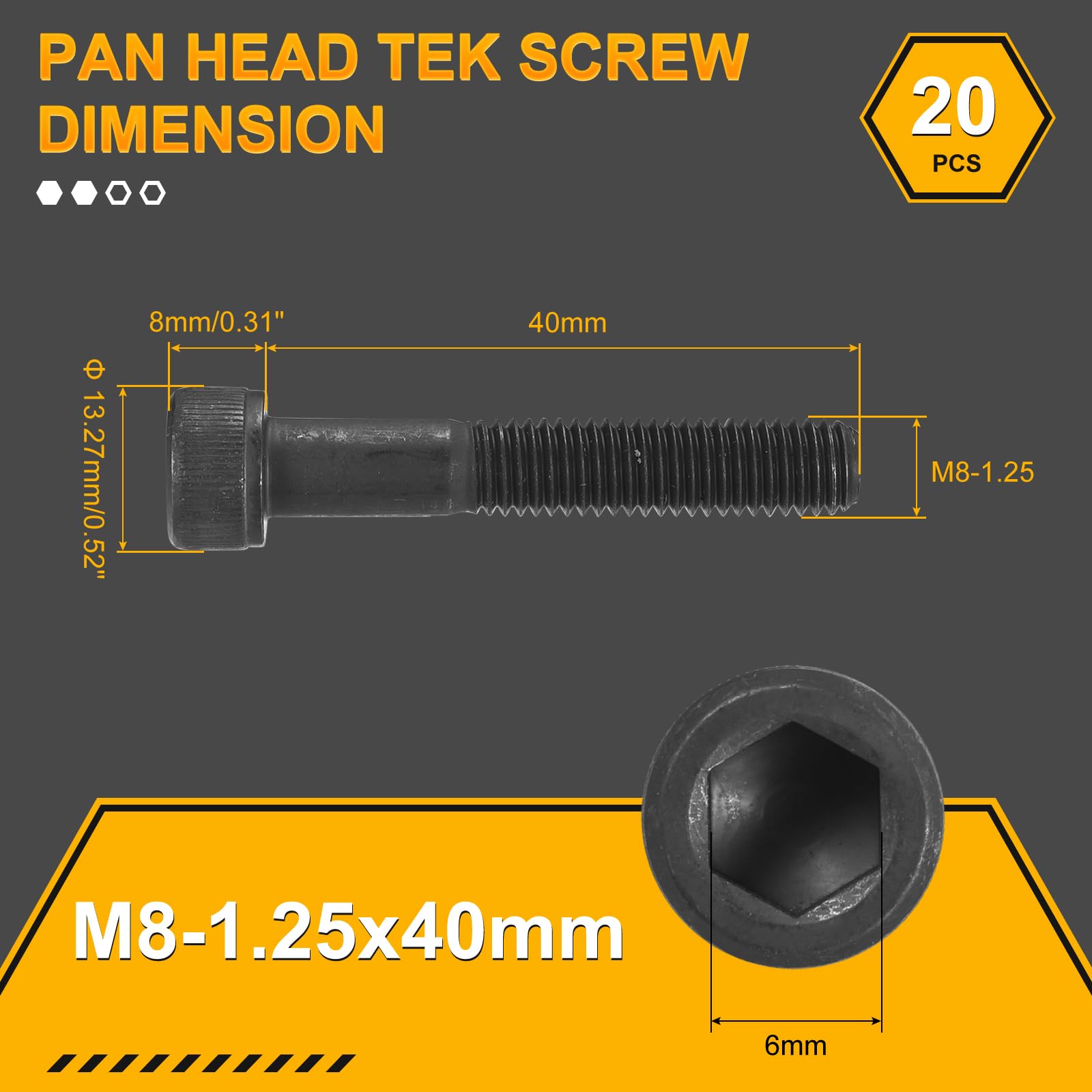 DTGN M8-1.25x40 Socket Head Cap Screws Bolts, 20Pack, Good for Road Bicycle Mountain Bike, Auto, Motorcycle - Image 2