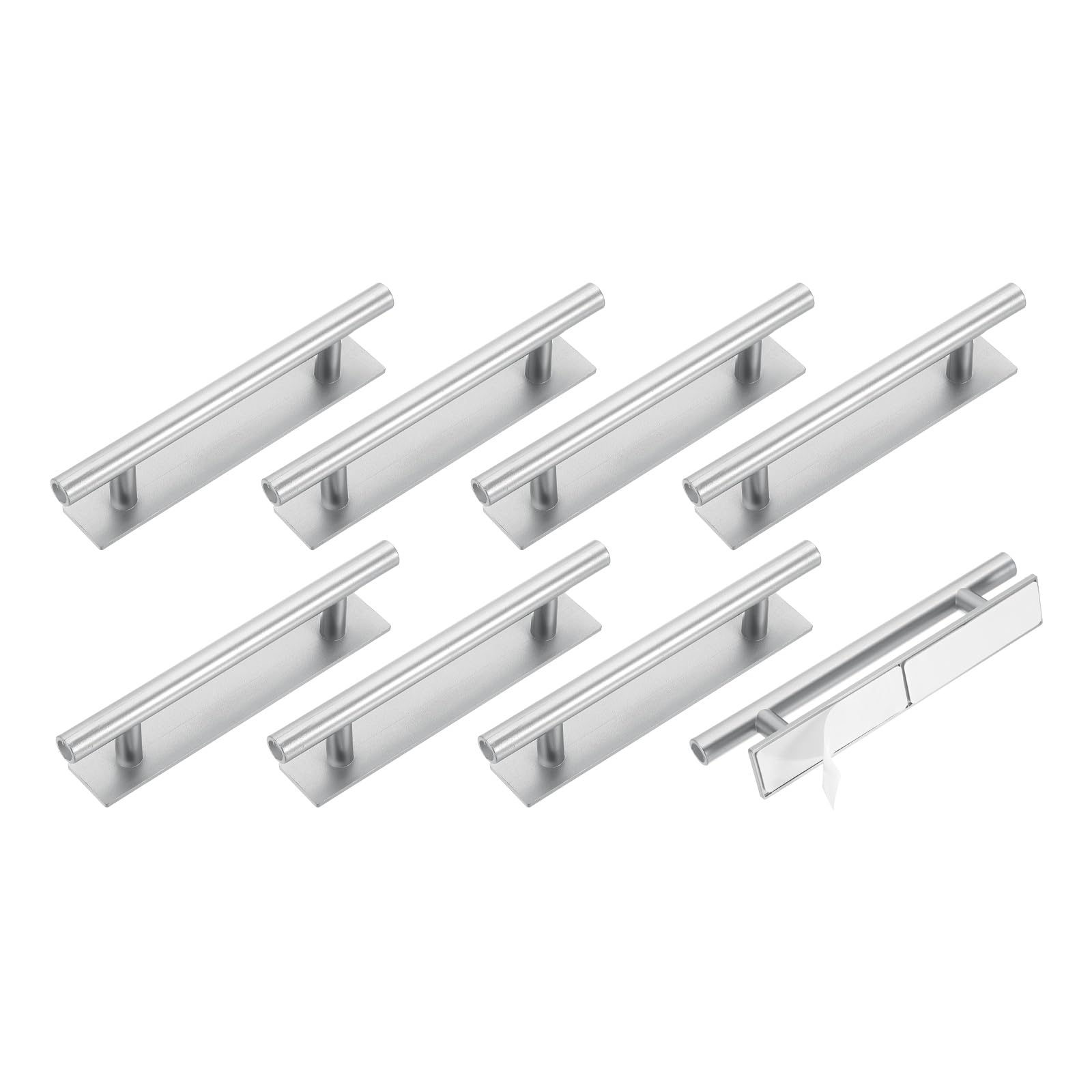 sourcing map 8 Pack Self-Stick Push Pull Helper, 6 Inch Plastic Adhesive Cabinet Handles Round Stick-on Handle for Kitchen Cabinet Window Sliding Closet Door Wardrobe(Silver)