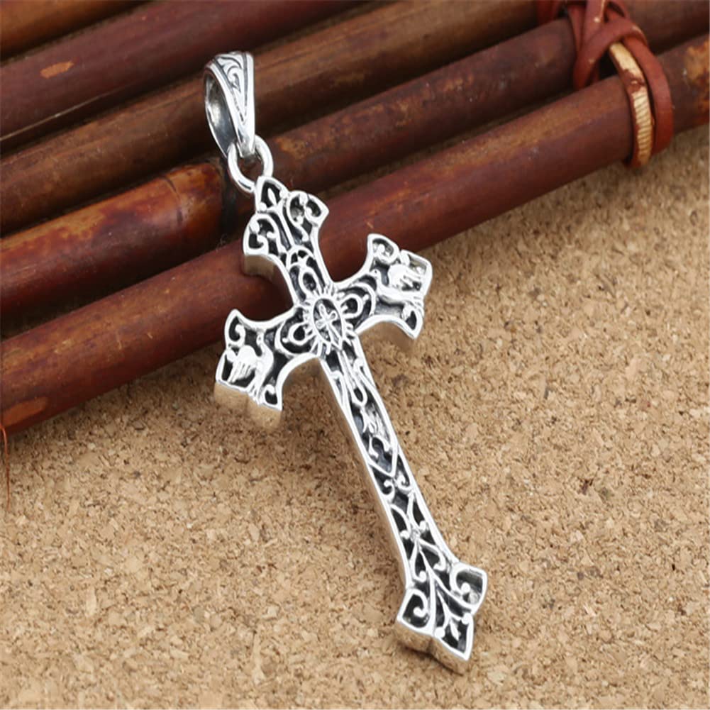 925 Silver Cross Pendant Necklace Vintage Sterling Silver Jesus Cross Pendant Cross Jewelry Pendant Necklace (A)