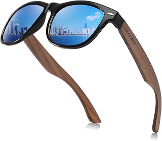 Polarisierte Holz Sonnenbrillen für Herren Damen: UV400-Schutz Verspiegelt Sonnenbrillen mit Holzbügel PC Rahmen und TAC Gläser - Freizeit Brillen für Reisen Wandern Strandaktivitäten