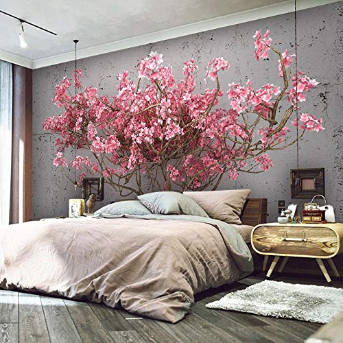 YIERLIFE 3D Pintura Mural Adhesivo Pared Rosa Flores Árboles Plantas 3D Papel Pintado Pared Fotomurales Tejido No Tejido Foto Mural Moderna Diseño Murales Fotográfico Póster Salón Dormitorio Telón De Cover