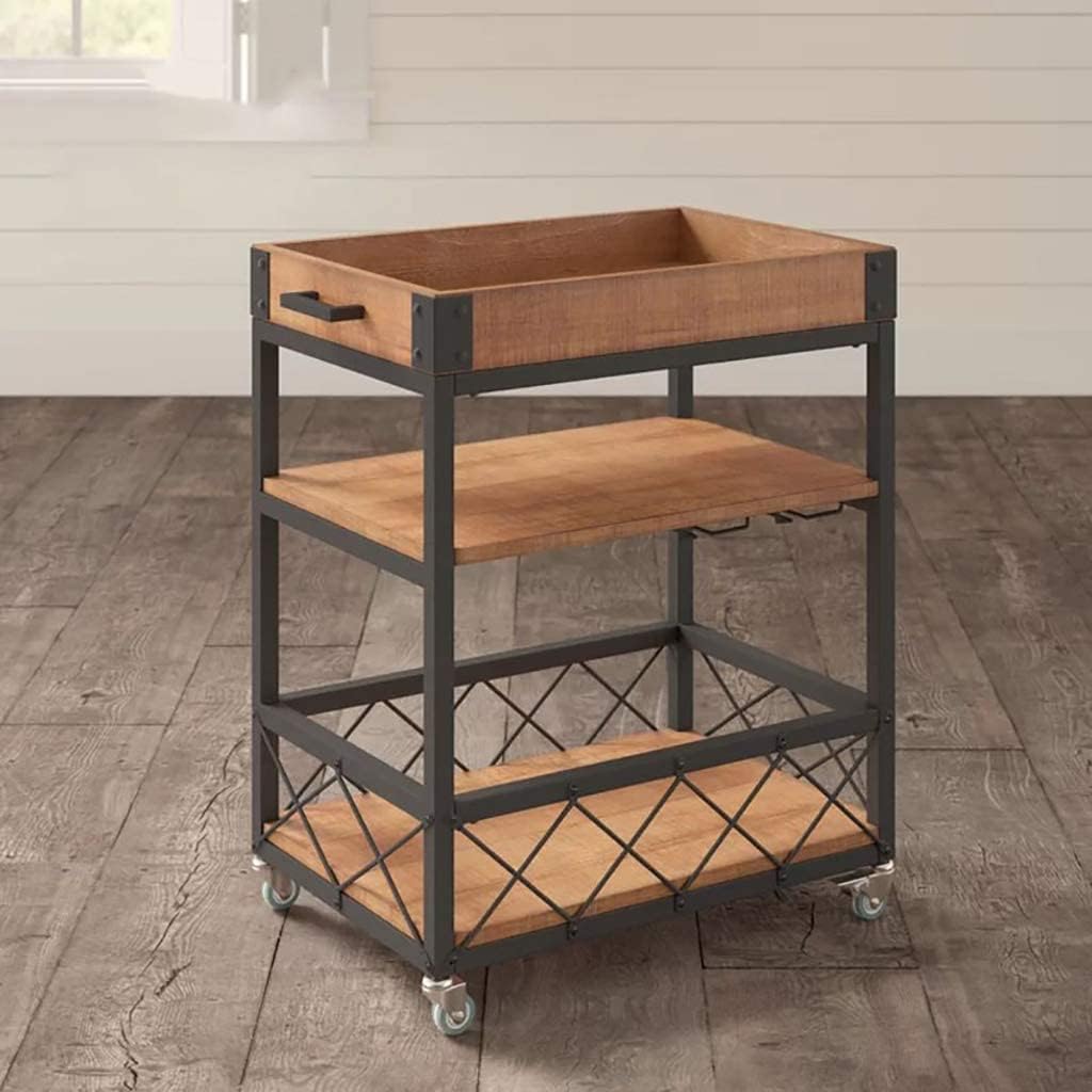 Bar Cart, Home Bar Hotel Serving Cart Wine Cart - Wrought Iron Solid Wood Dining Car Bar Beverage Wine Cart Home Kitchen Restaurant Cart Club Moving Cart Cake Cart
