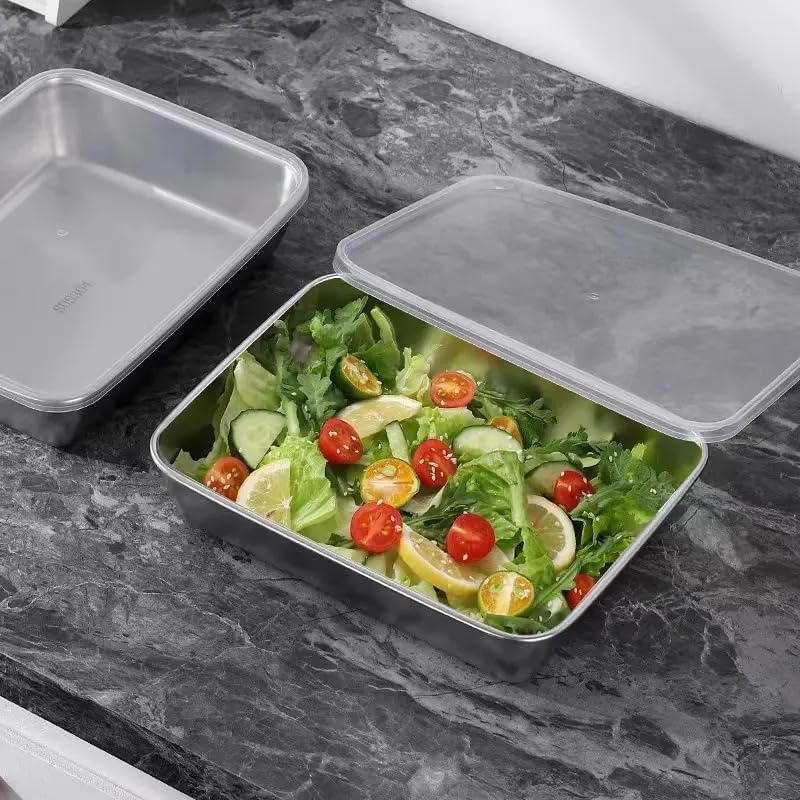 Image of 2000ML Stainless Steel Food Storage Container with Transparent Lid | Stackable Steel Box for Fridge Storage, Meal Prep & Serving | Freezer Safe for Office, Gym, BBQ & Kitchen (6)