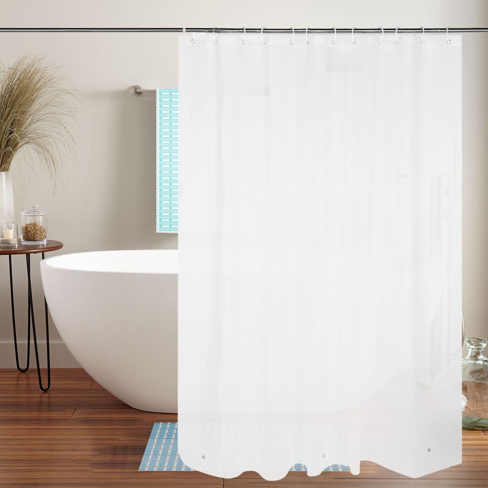 wenrescry Cortina de Ducha Impermeable Antimoho Blanca 180x180 cm, Lavable a Máquina con 12 Anillas de Plástico y 3 Pesos para Baño y Ducha.