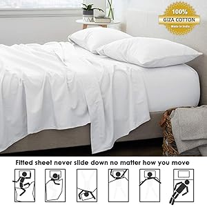 100% Certified Giza Egyptian Cotton Sheets-Twin Size Giza Cotton Sheet Set, Dorm Room Essentials with 16 Inches Twin Deep Deep Pocket Fitted Sheet (White Solid)