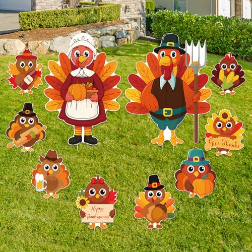 10PCS 20x12Inch Thanksgiving Yard Signs with Stakes Outdoor Turkey Decorations...