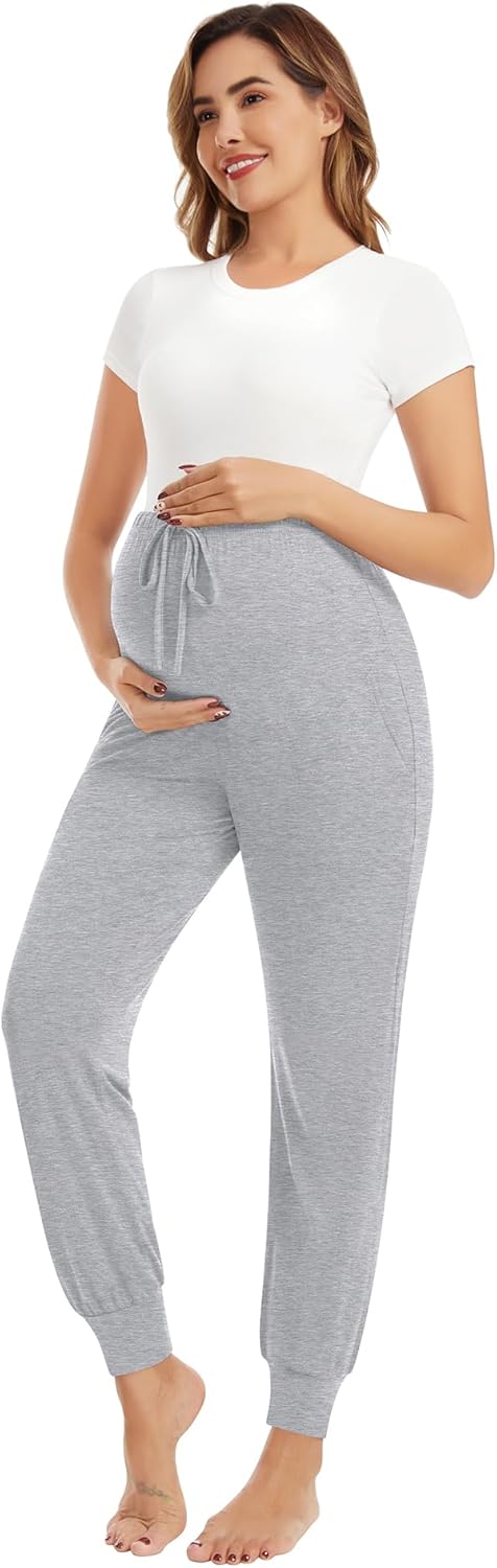 SWOMOG Women's Maternity Pants Stretchy Pregnancy Pajamas Pants Lounge Sweatpants Joggers with Pockets - Image 4