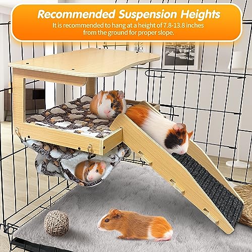 Guinea Pig Hideout,Natural Wood Removable Guinea Pig Bed, Small Animal Habitat with Hanging Hammock/Staircase/Cushion, Suitable for Small Animals to Hide, Rest, Play - Image 5