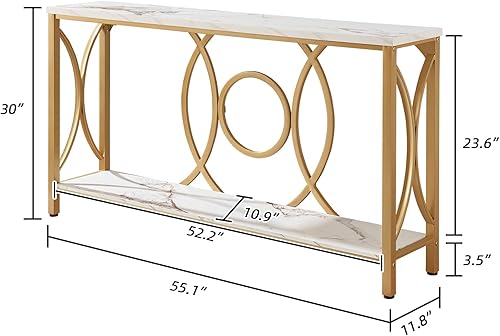 Miniatura 2 de HOMISSUE Mesa consola de sofá, mesa consola moderna con mesa de mármol sintético, mesas de entrada de madera de ingeniería con almacenamiento de 2