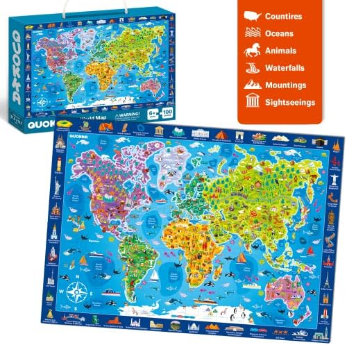 100 Piece Jigsaw Puzzles for Kids 3 4 5 Year Olds - 3 Floor Puzzles to Learn World Map of Europe and Space - Educational Toys for Boys and Girls Age 6 7 8