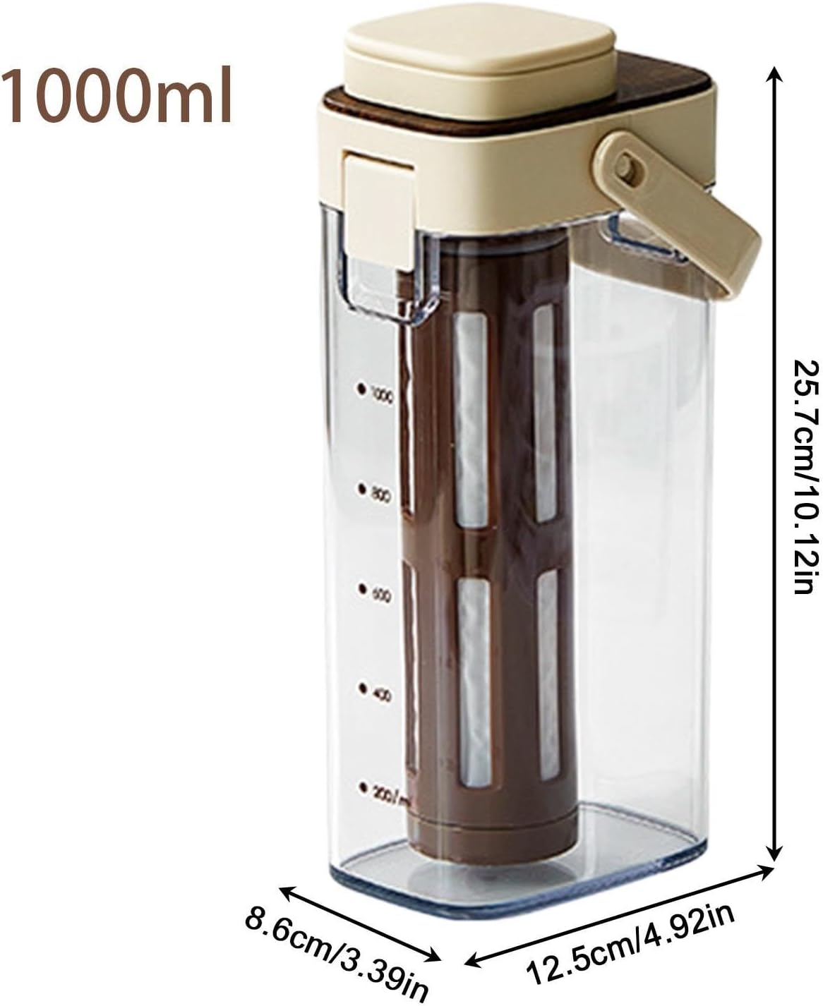 Cold Brew Coffee Maker, 1000ml Large Capacity Airtight Lid, Ice Tea Maker Beverage Container For Lemonade Fruit Drinks Fridge Home Kitchen, Portable