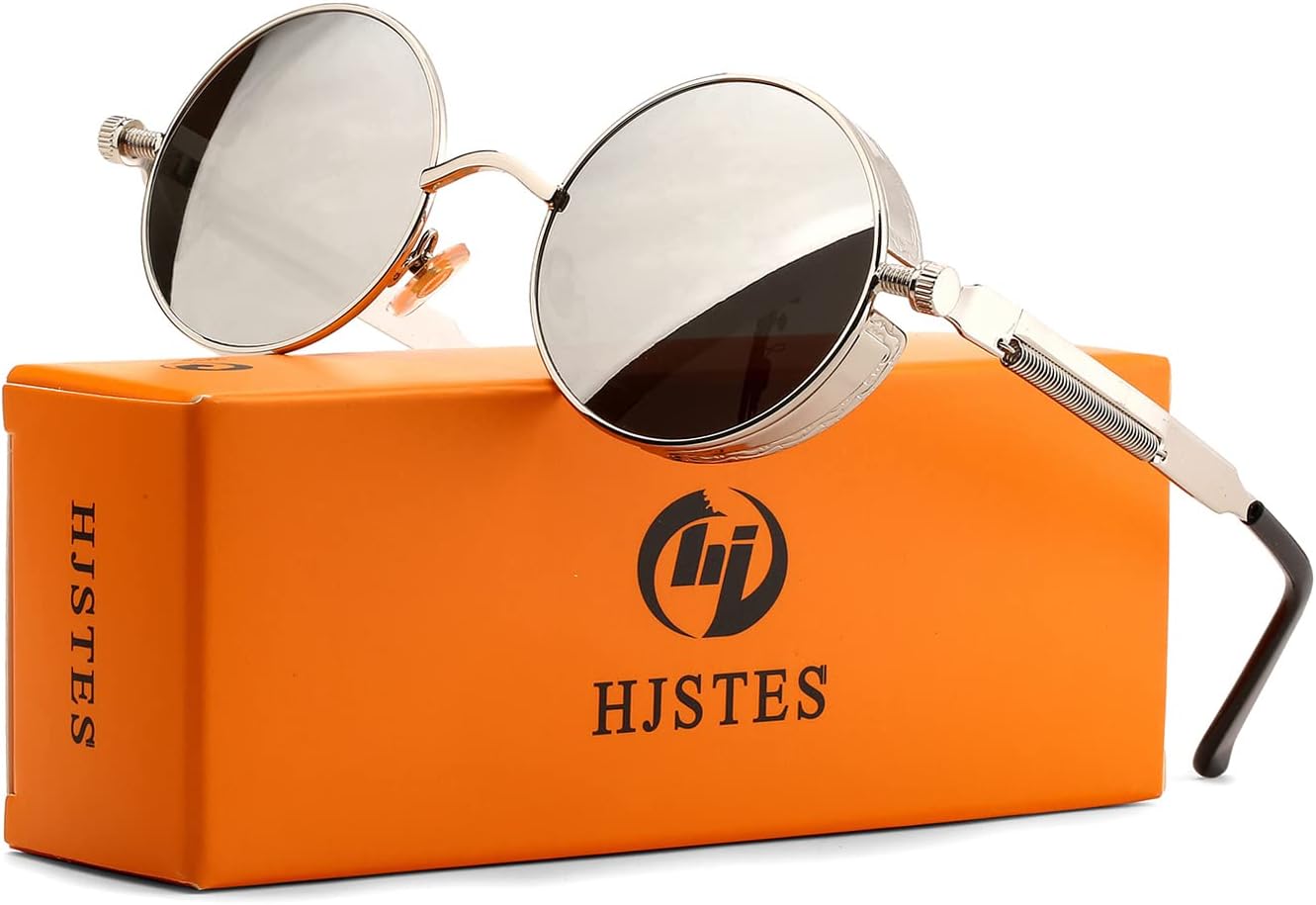 HJSTES Vintage Round Steampunk Sunglasses for Women Men Circle Gothic Glasses Retro Metal Frame - Image 4