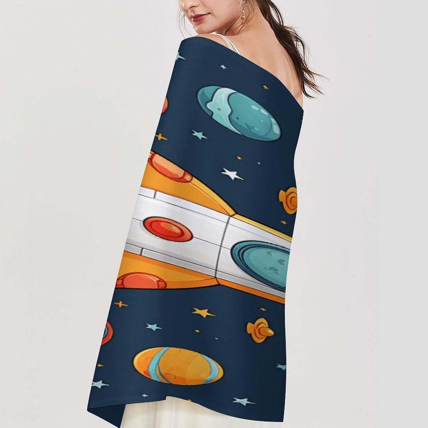 Rocket Clipart Space Ship Scarf for Women Men Soft Warm Fashion Blanket Scarves Classic Cashmere Feel Scarf Long Shawl Large Scarves Cold Weather Thick Blanket Scarfs