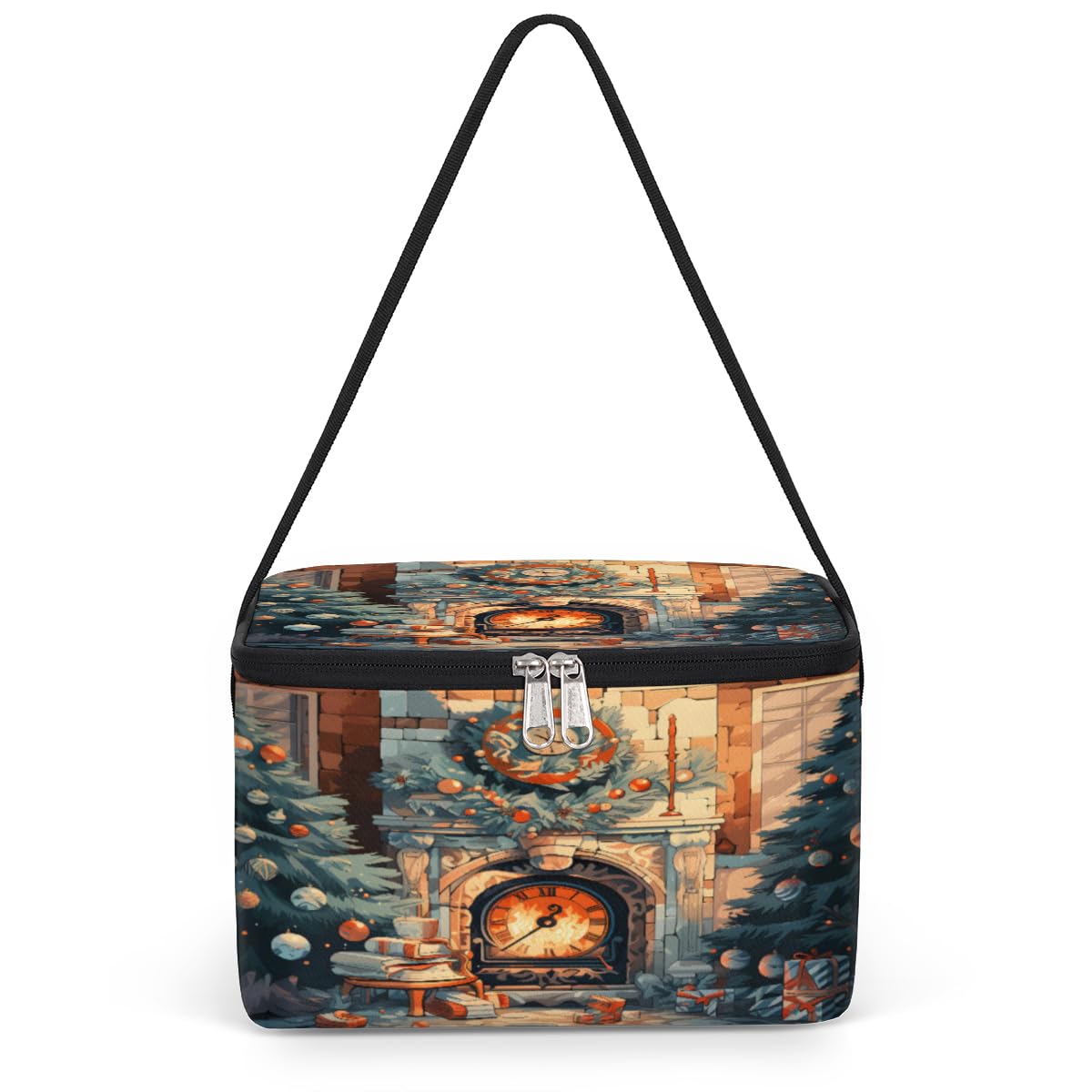 GzLeyigou Christmas Fireplace Lunch Bags for Women Men 9 Cans, Hot & Cold Food Delivery Bag Insulated Grocery Bag Insulated Lunch Box Cooler Bag for Office Work Picnic Beach