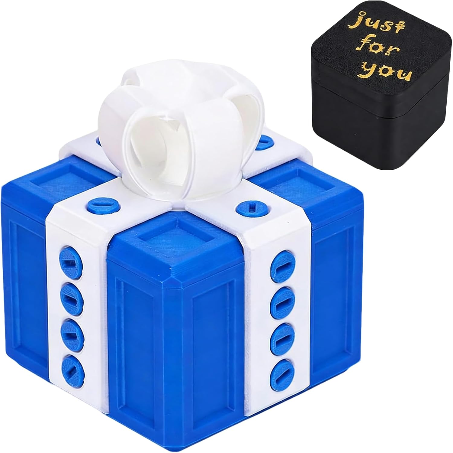 Annoying Gift Box with 3D Printed Screws & Pop Up Finger Surprise, The Annoying Present Prank Box, Funny Prank Hilarious Money Card Container Trick Gift Packaging for Birthday Christmas (Blue White)