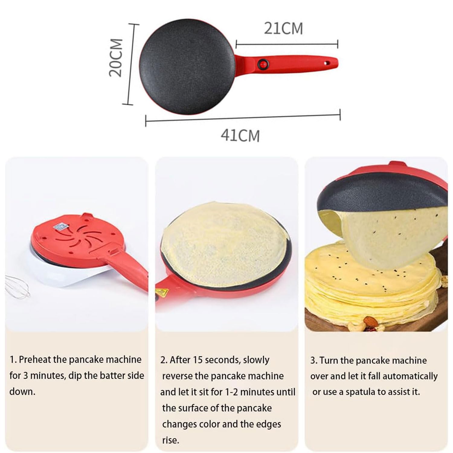 Crêpière Instantanée Portable De 8", Crêpières Électriques Antiadhésives, Chaleur Rapide En 15 Secondes, Avec Bol À Pâte Et Fouet À Œufs, MINI Machine À Crêpes À Pizza Domestique 600W