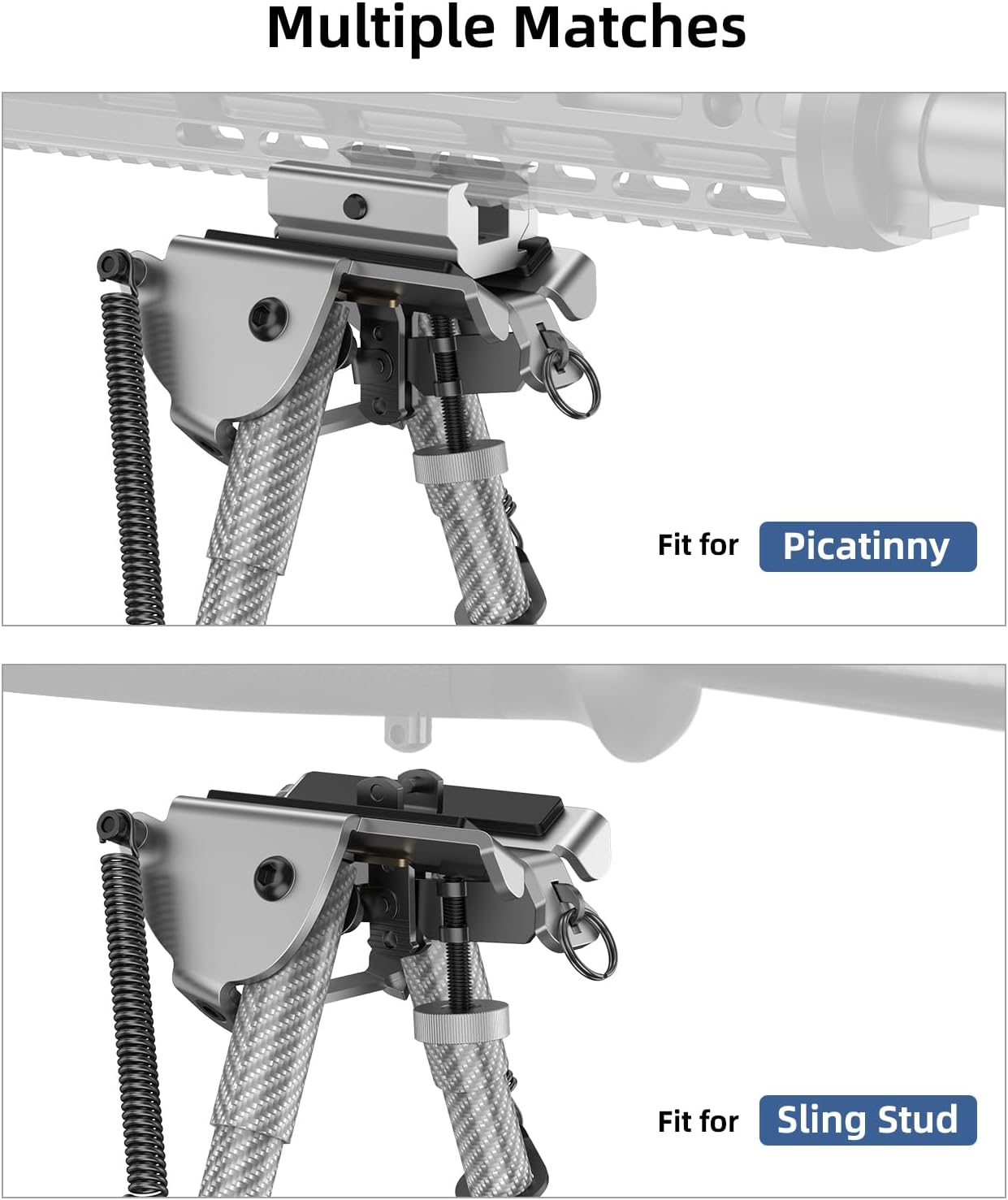 EZshoot Carbon Fiber Rifle Bipod, 6-9 Inches, Picatinny Rail Adapter