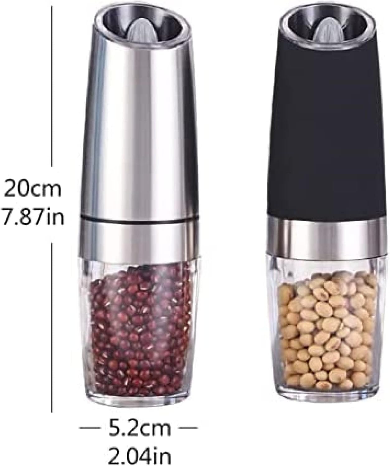 Salt and Pepper Grinder, Electric Salt and Pepper Grinders Long Lasting Ceramic Grinders with Adjustable Thickness-,2×Silver