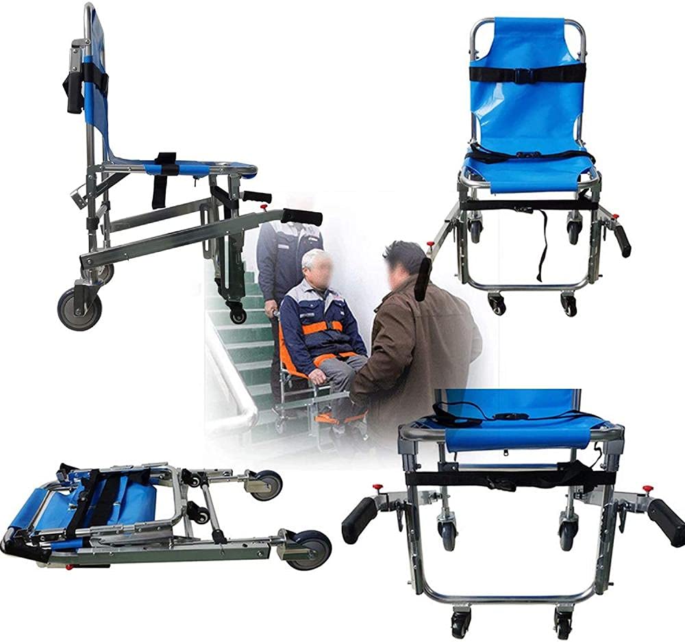Krzesło składane - aluminiowe lekkie krzesło schodowe o udźwigu 350 funtów, krzesło strażackie, ewakuacyjne, medyczne, podnośnikowe, transportowe(Blue)