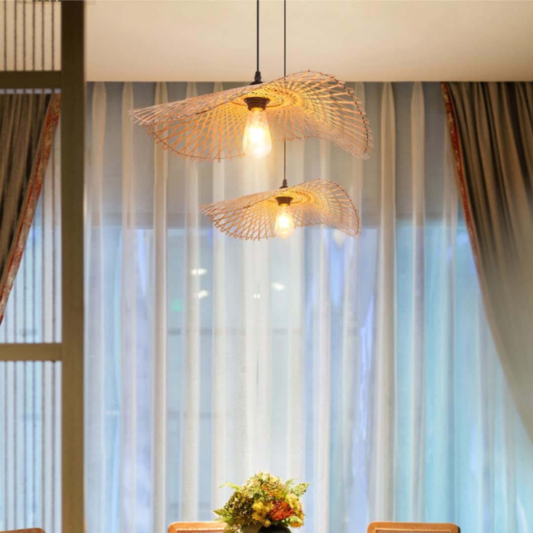 Lampada a sospensione in bambù intrecciata a mano Lampadario a cappello semplice Lampada da soffitto Lampadario in bambù naturale per sala da pranzo, sala da tè, ristorante